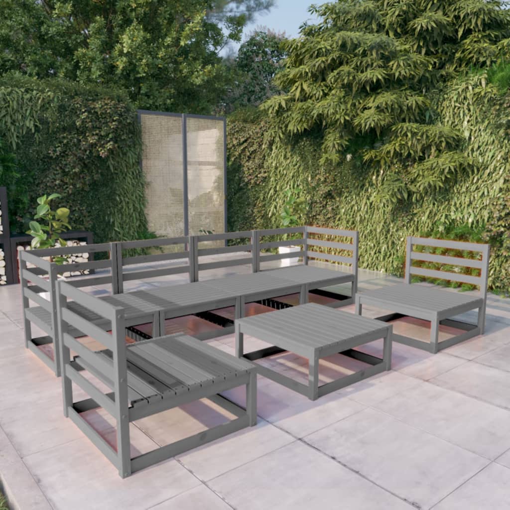 Berkfield 7 Piece Garden Lounge Set Grey Solid Pinewood