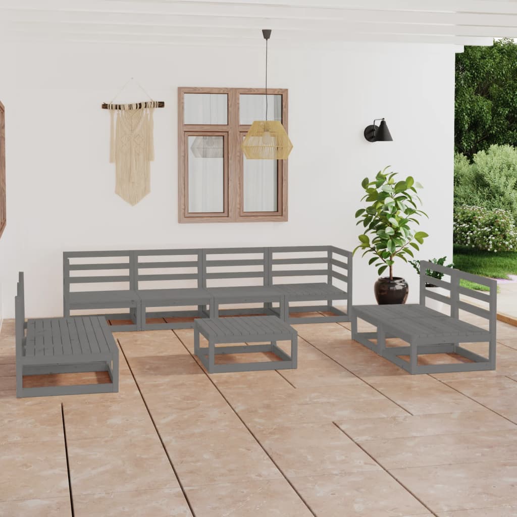 Berkfield 9 Piece Garden Lounge Set Grey Solid Pinewood