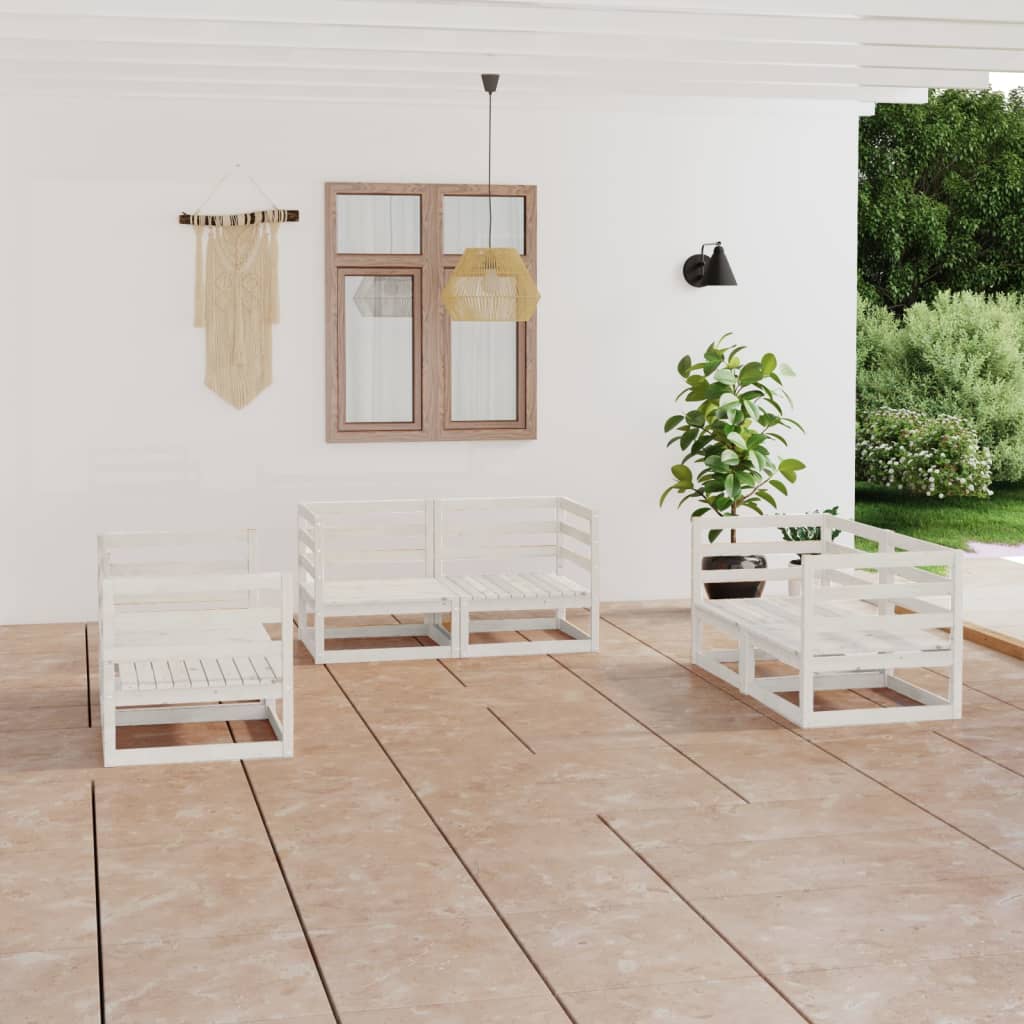 Berkfield 6 Piece Garden Lounge Set White Solid Pinewood