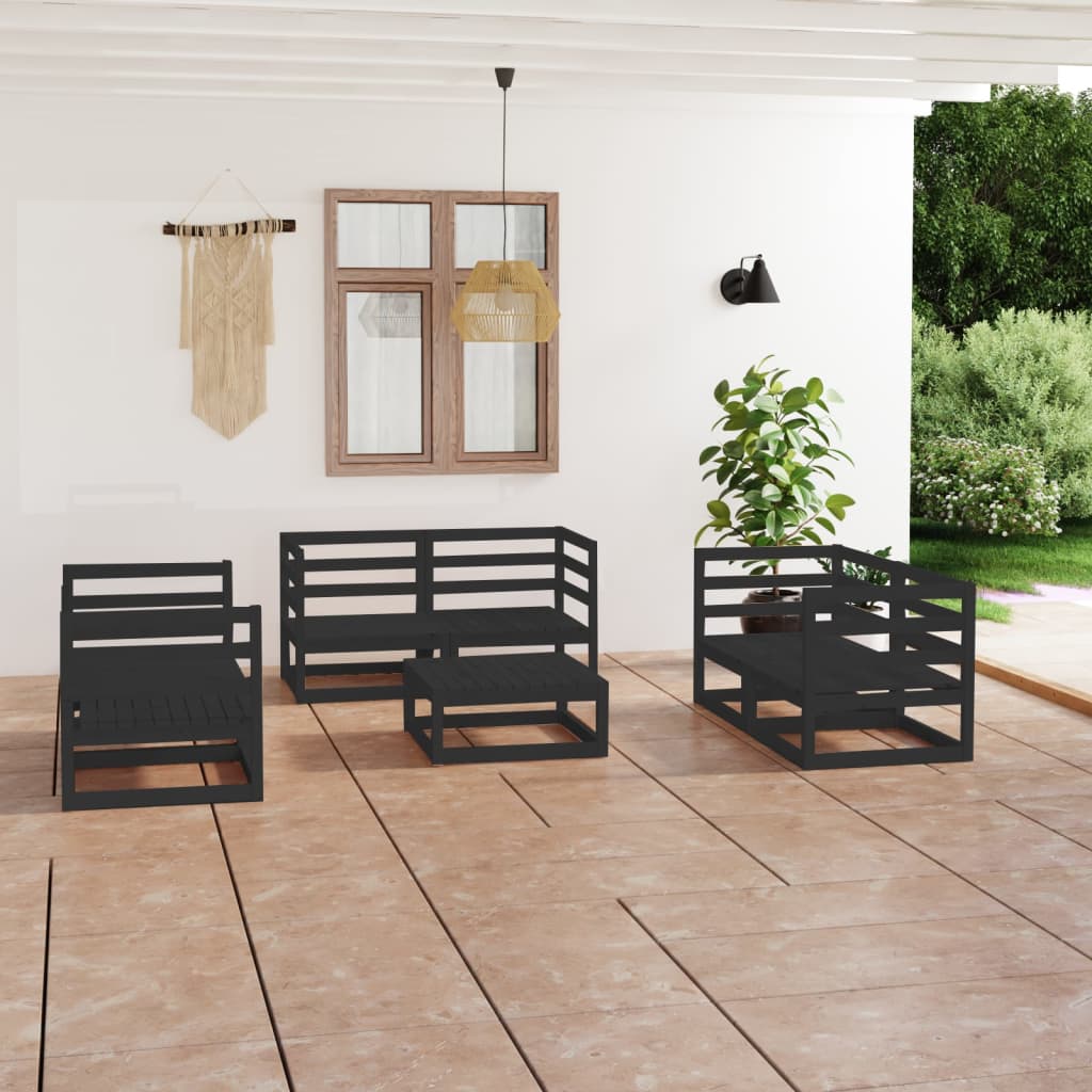 Berkfield 7 Piece Garden Lounge Set Black Solid Pinewood
