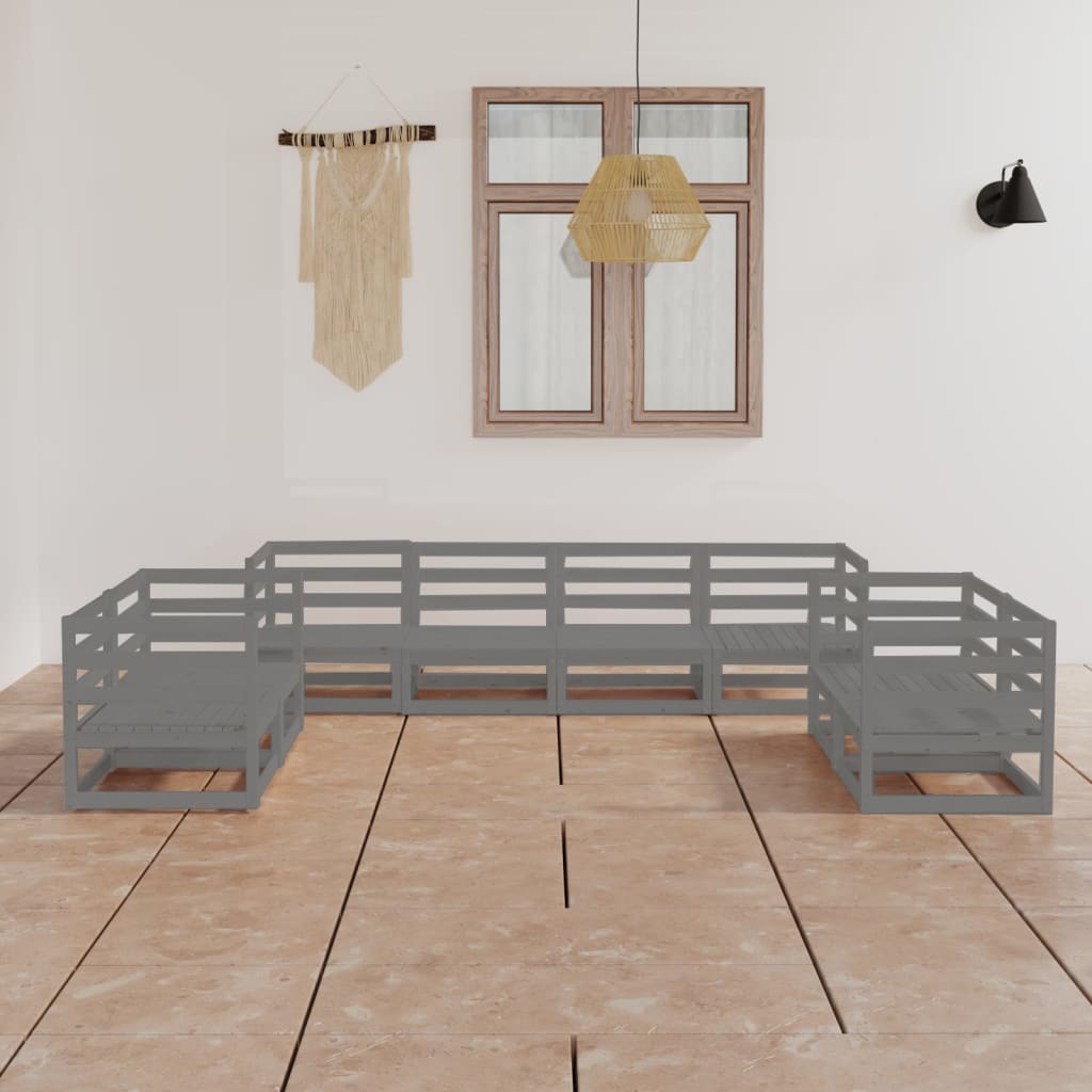 Berkfield 8 Piece Garden Lounge Set Grey Solid Pinewood