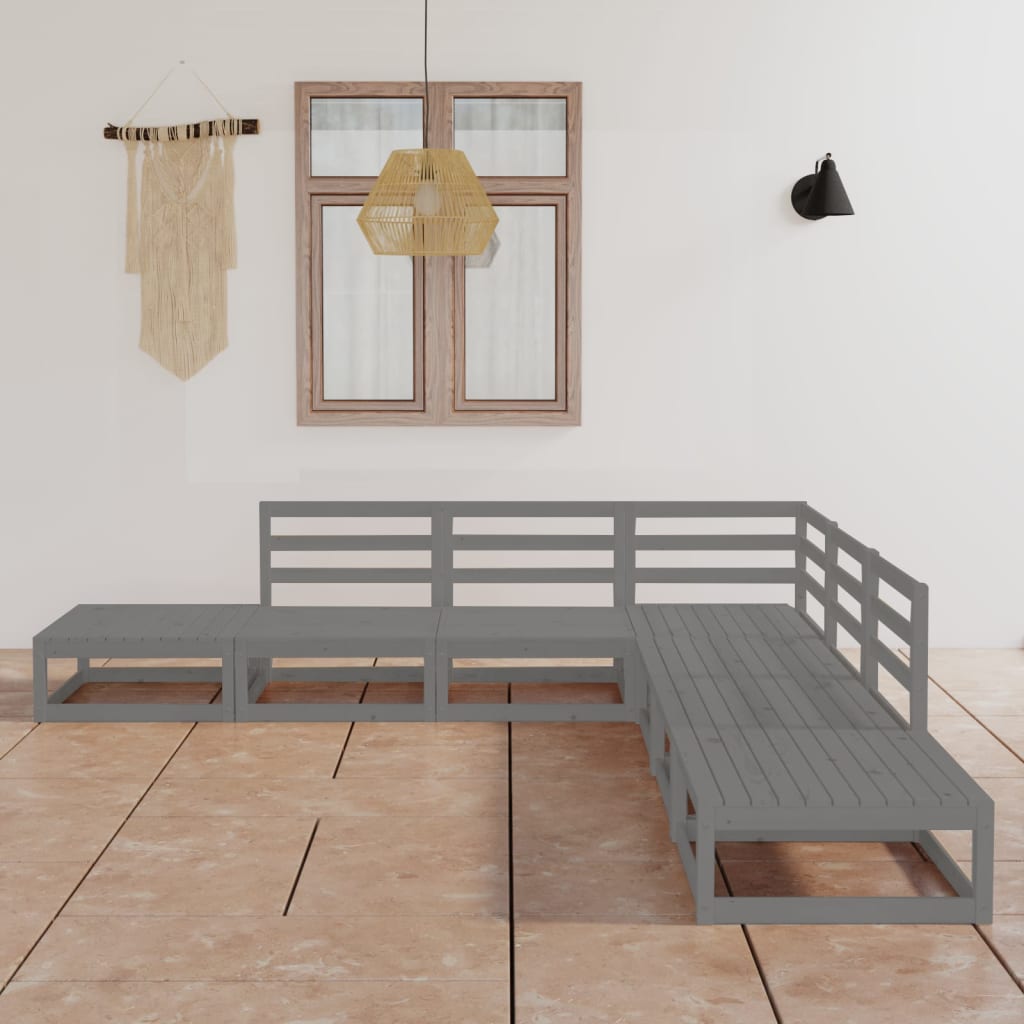 Berkfield 7 Piece Garden Lounge Set Grey Solid Wood Pine