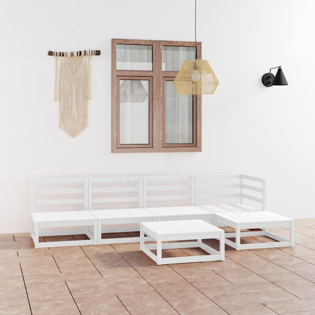 Berkfield 6 Piece Garden Lounge Set White Solid Wood Pine