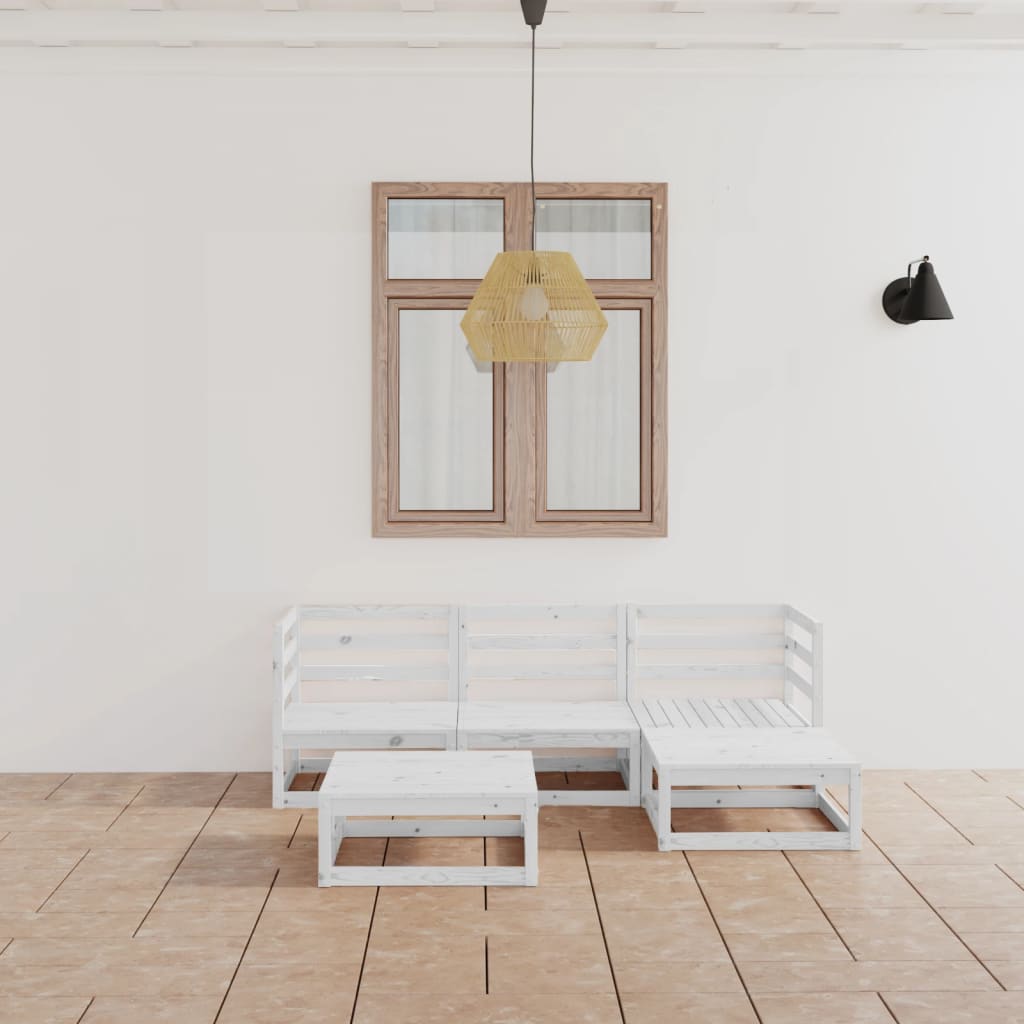 Berkfield 5 Piece Garden Lounge Set White Solid Wood Pine