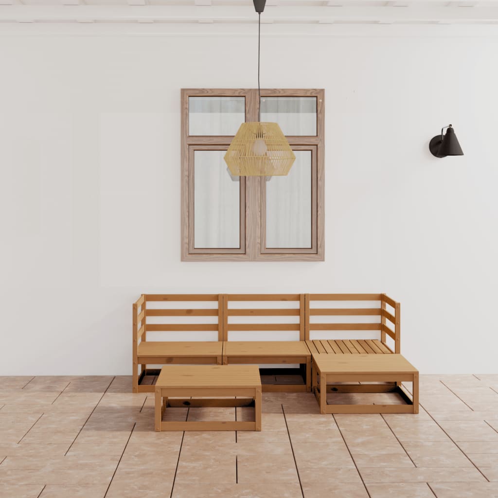 Berkfield 5 Piece Garden Lounge Set Honey Brown Solid Pinewood