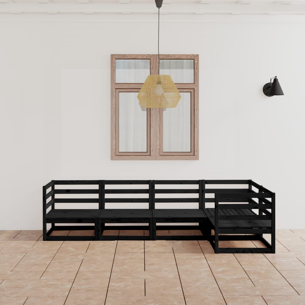 Berkfield 5 Piece Garden Lounge Set Black Solid Pinewood