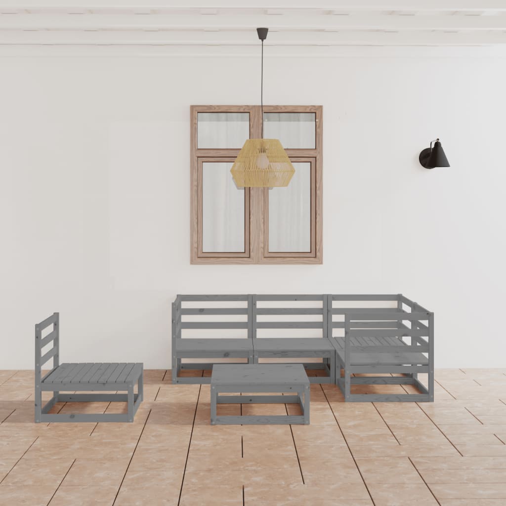 Berkfield 6 Piece Garden Lounge Set Grey Solid Wood Pine