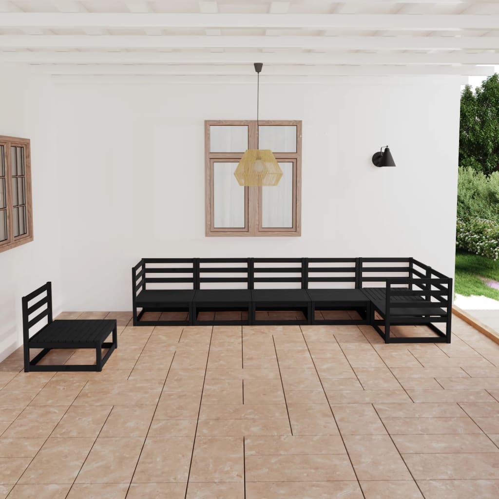 Berkfield 7 Piece Garden Lounge Set Black Solid Pinewood