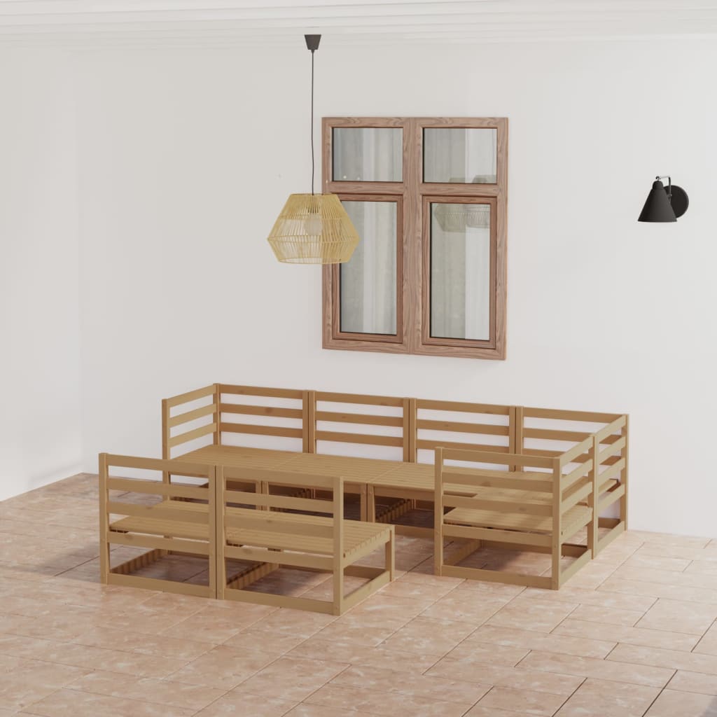 Berkfield 7 Piece Garden Lounge Set Honey Brown Solid Pinewood