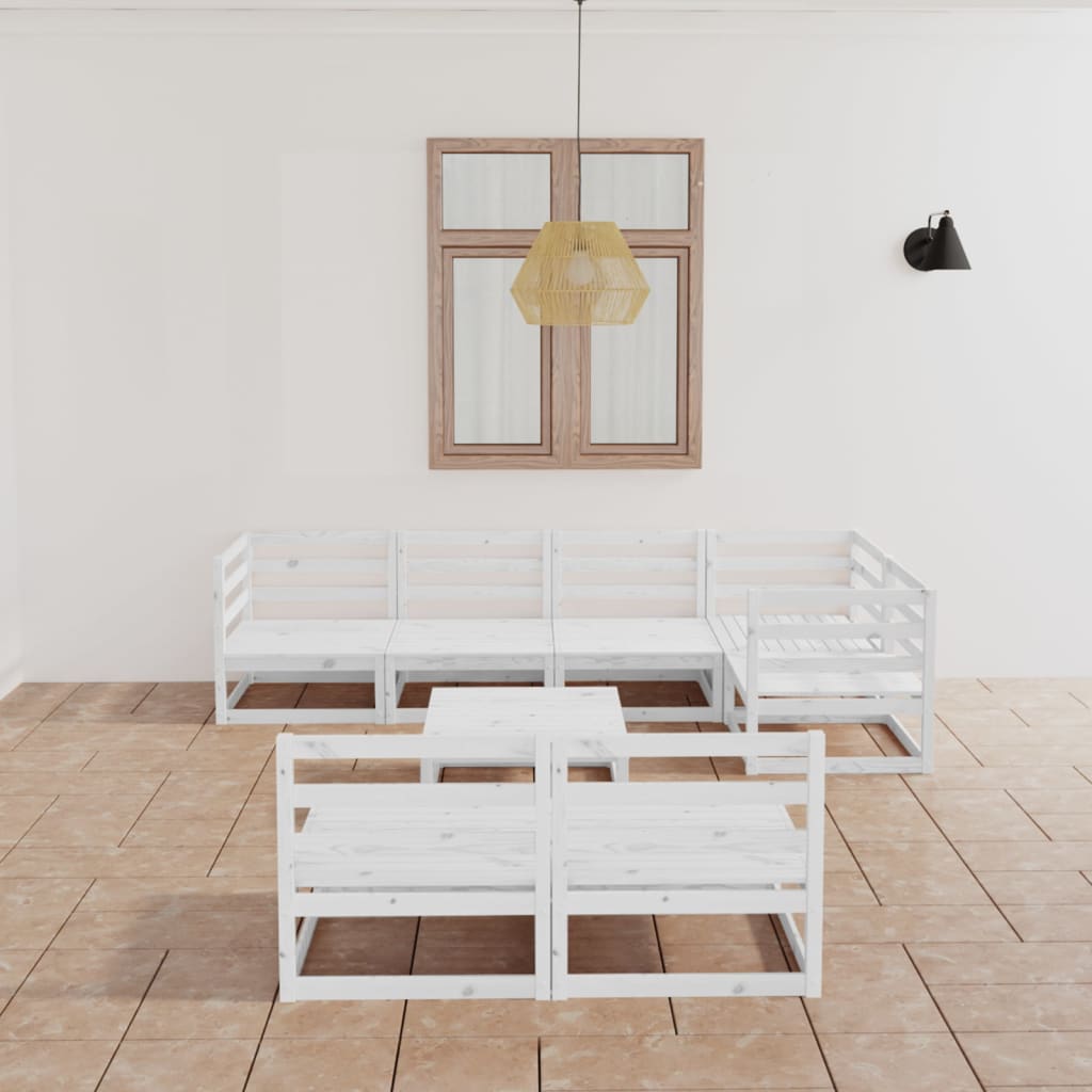 Berkfield 8 Piece Garden Lounge Set White Solid Wood Pine