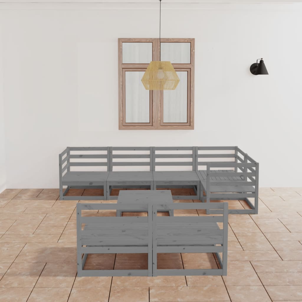 Berkfield 8 Piece Garden Lounge Set Grey Solid Wood Pine