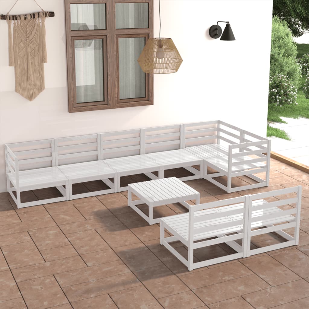 Berkfield 9 Piece Garden Lounge Set White Solid Wood Pine