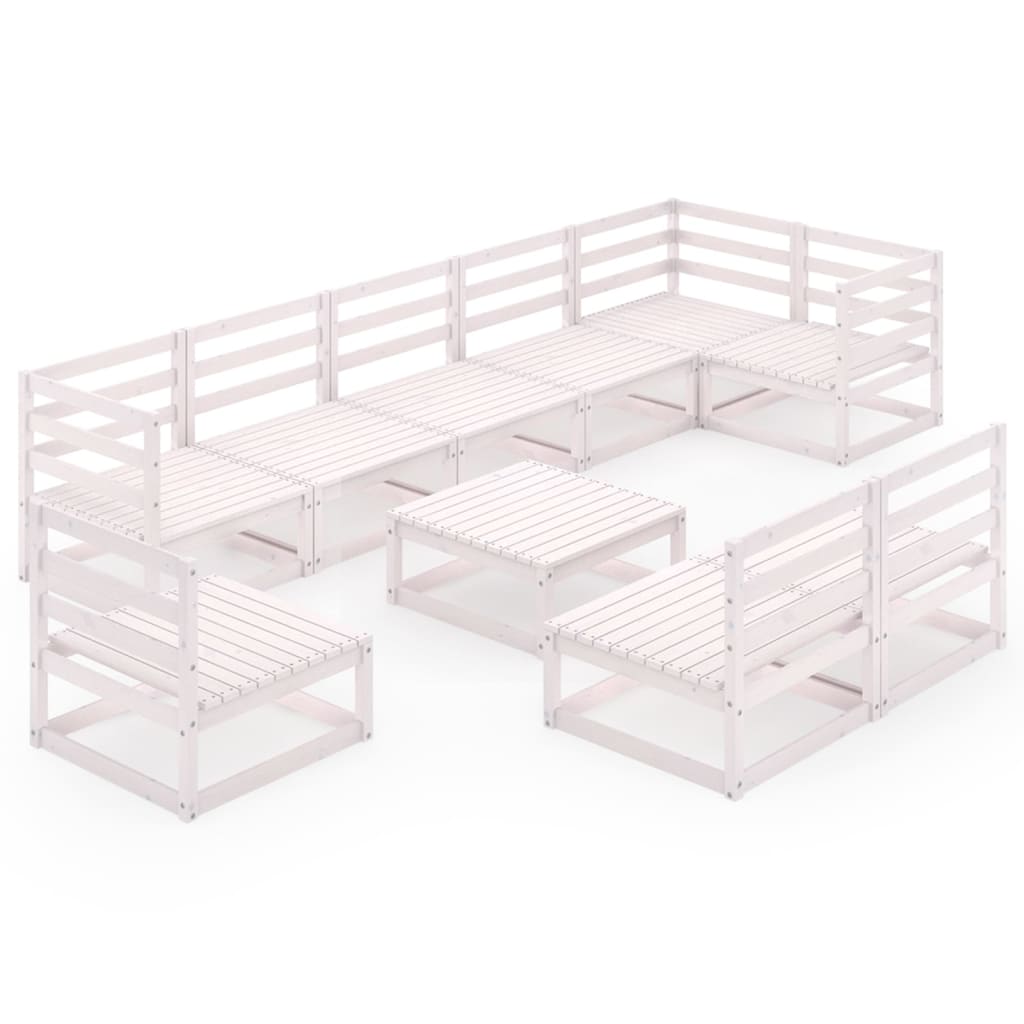 Berkfield 10 Piece Garden Lounge Set White Solid Pinewood