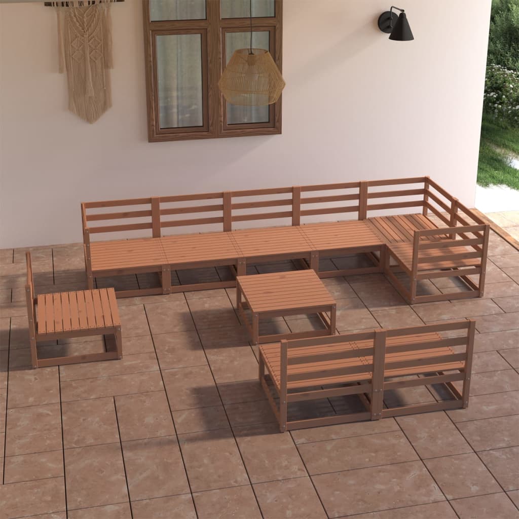Berkfield 10 Piece Garden Lounge Set Honey Brown Solid Pinewood
