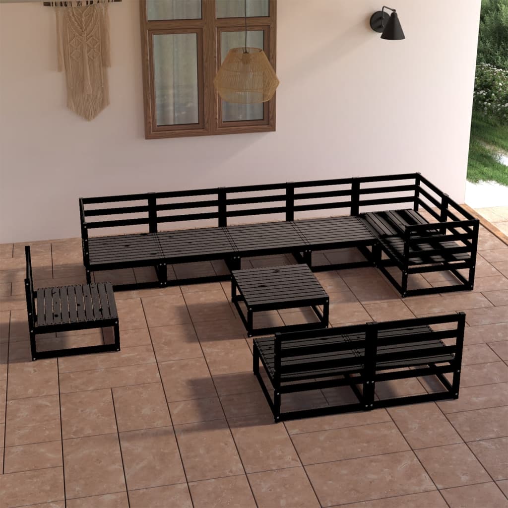 Berkfield 10 Piece Garden Lounge Set Black Solid Pinewood