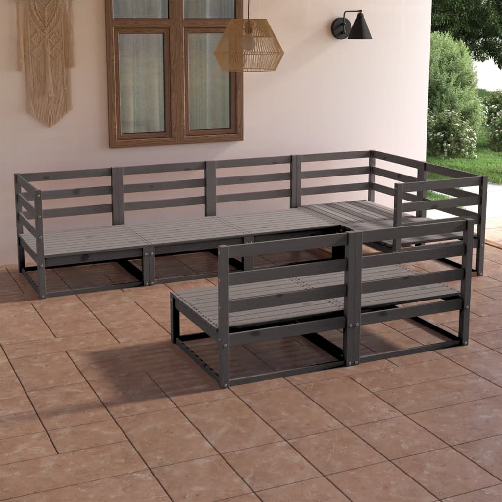 Berkfield 7 Piece Garden Lounge Set Grey Solid Pinewood
