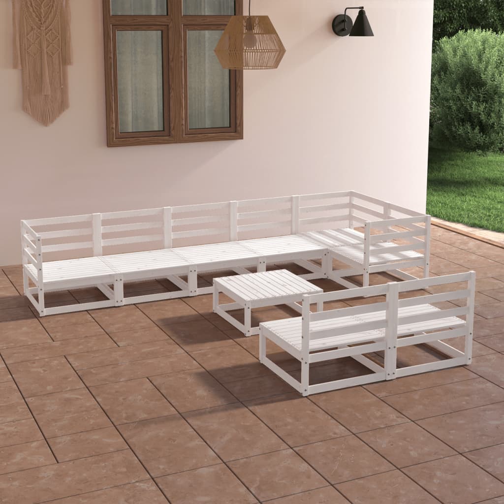 Berkfield 9 Piece Garden Lounge Set White Solid Pinewood