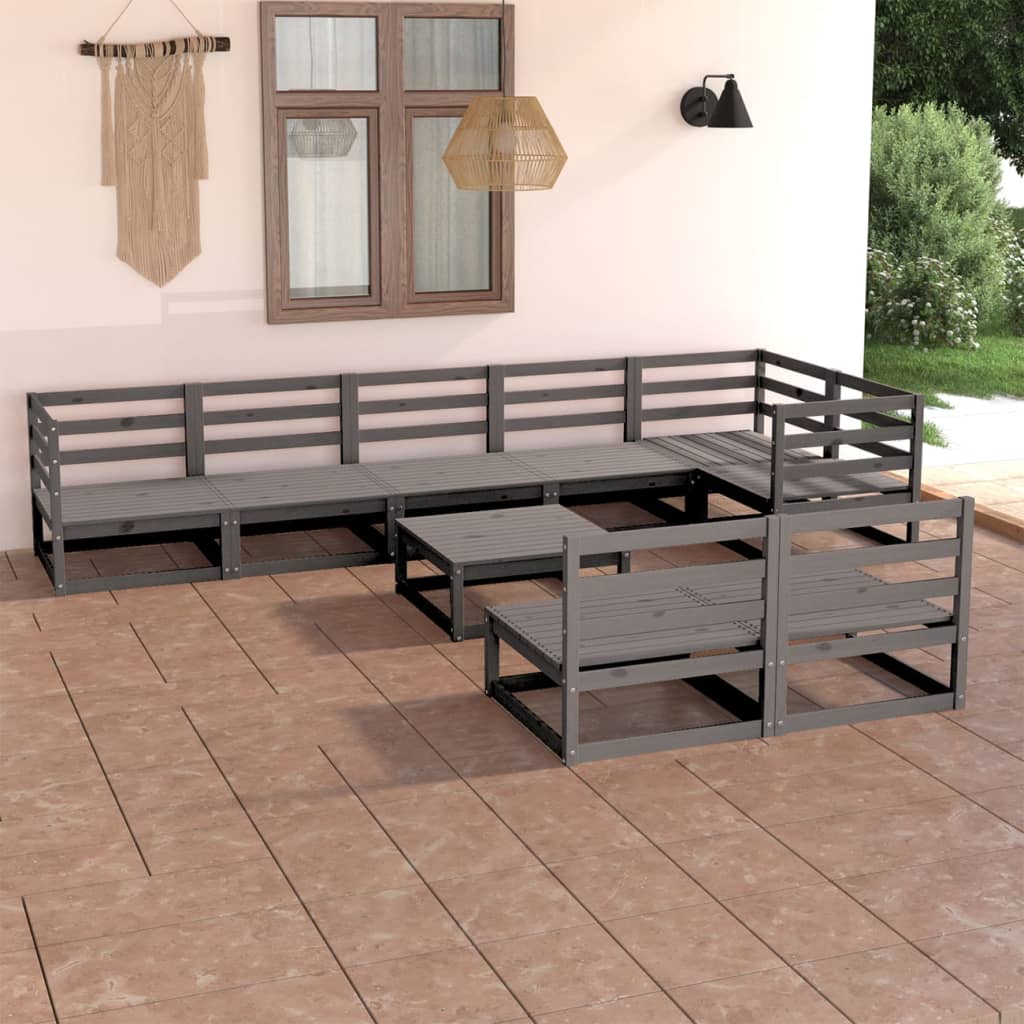 Berkfield 9 Piece Garden Lounge Set Grey Solid Pinewood