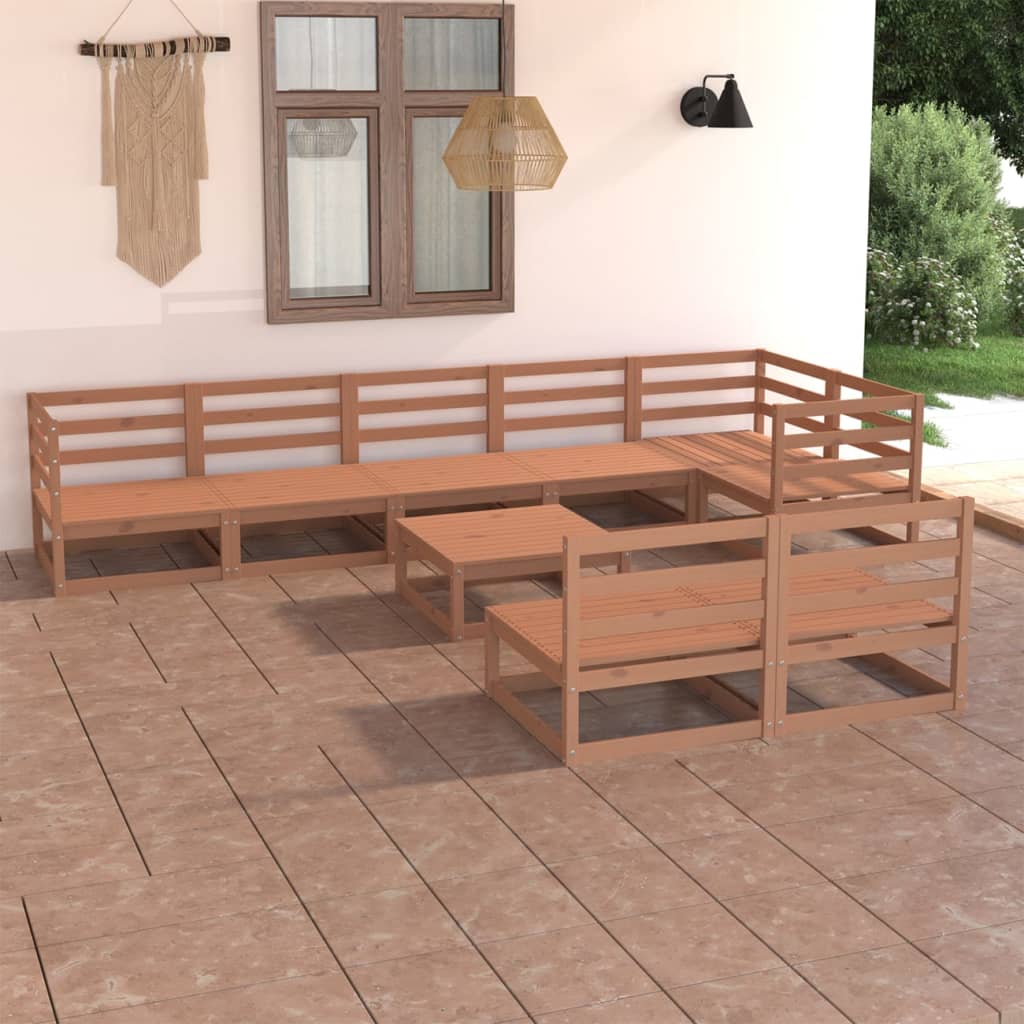 Berkfield 9 Piece Garden Lounge Set Honey Brown Solid Pinewood