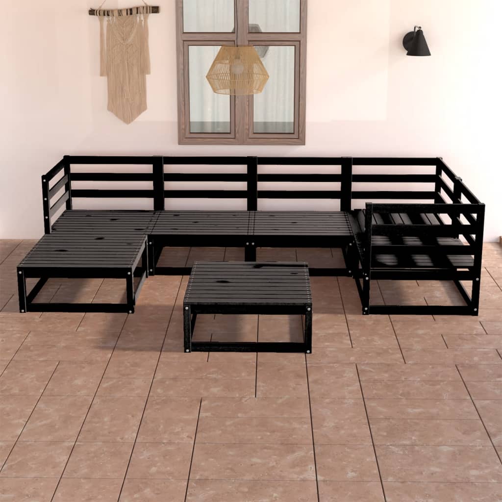 Berkfield 7 Piece Garden Lounge Set Black Solid Wood Pine