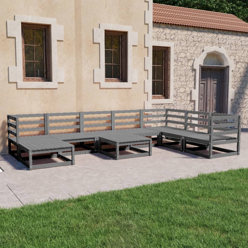 Berkfield 9 Piece Garden Lounge Set Grey Solid Wood Pine
