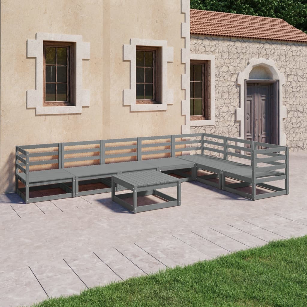 Berkfield 8 Piece Garden Lounge Set Grey Solid Pinewood