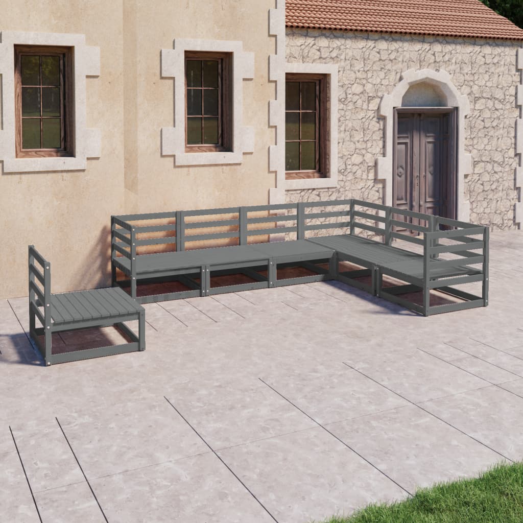 Berkfield 7 Piece Garden Lounge Set Grey Solid Pinewood