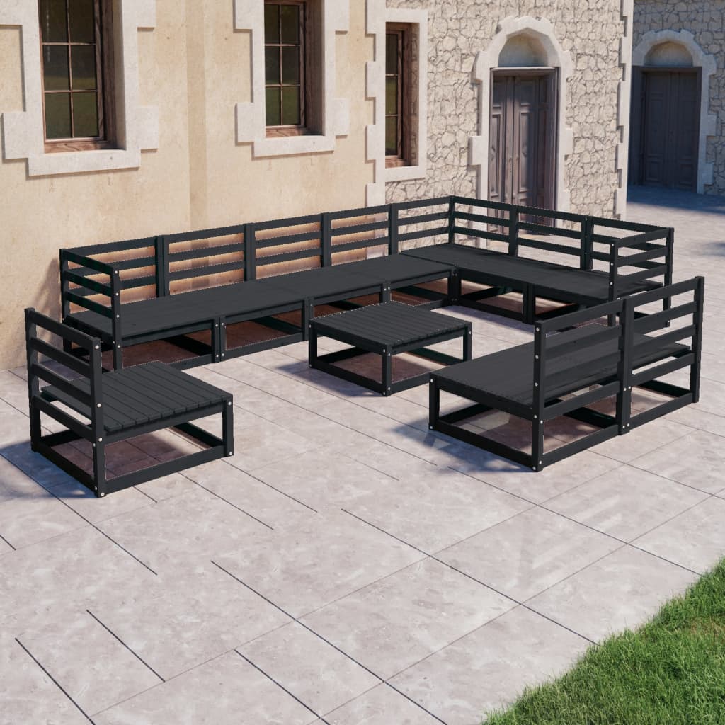 Berkfield 11 Piece Garden Lounge Set Black Solid Pinewood
