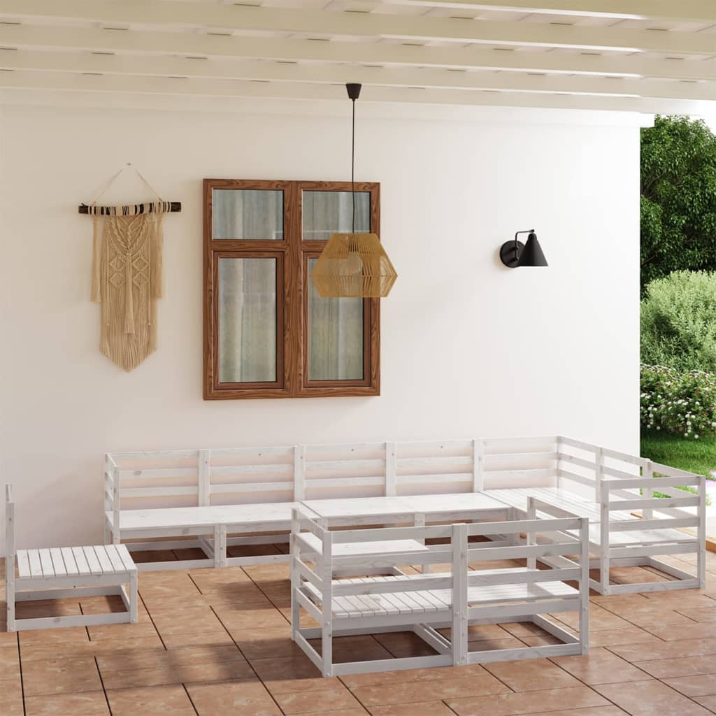 Berkfield 11 Piece Garden Lounge Set White Solid Pinewood