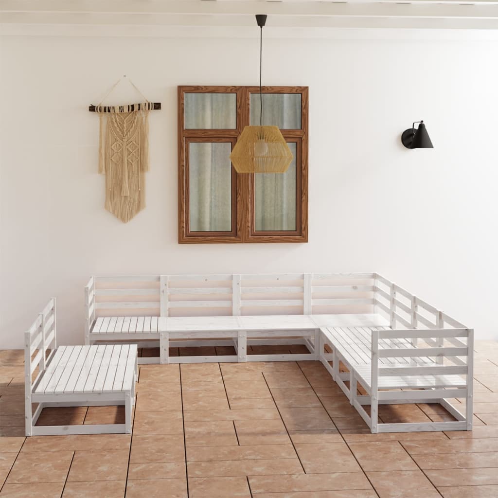 Berkfield 9 Piece Garden Lounge Set White Solid Pinewood