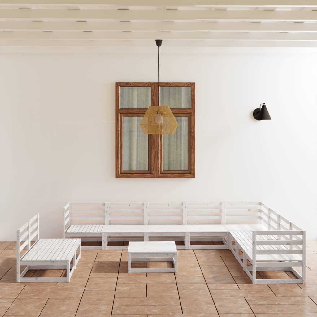 Berkfield 11 Piece Garden Lounge Set White Solid Pinewood