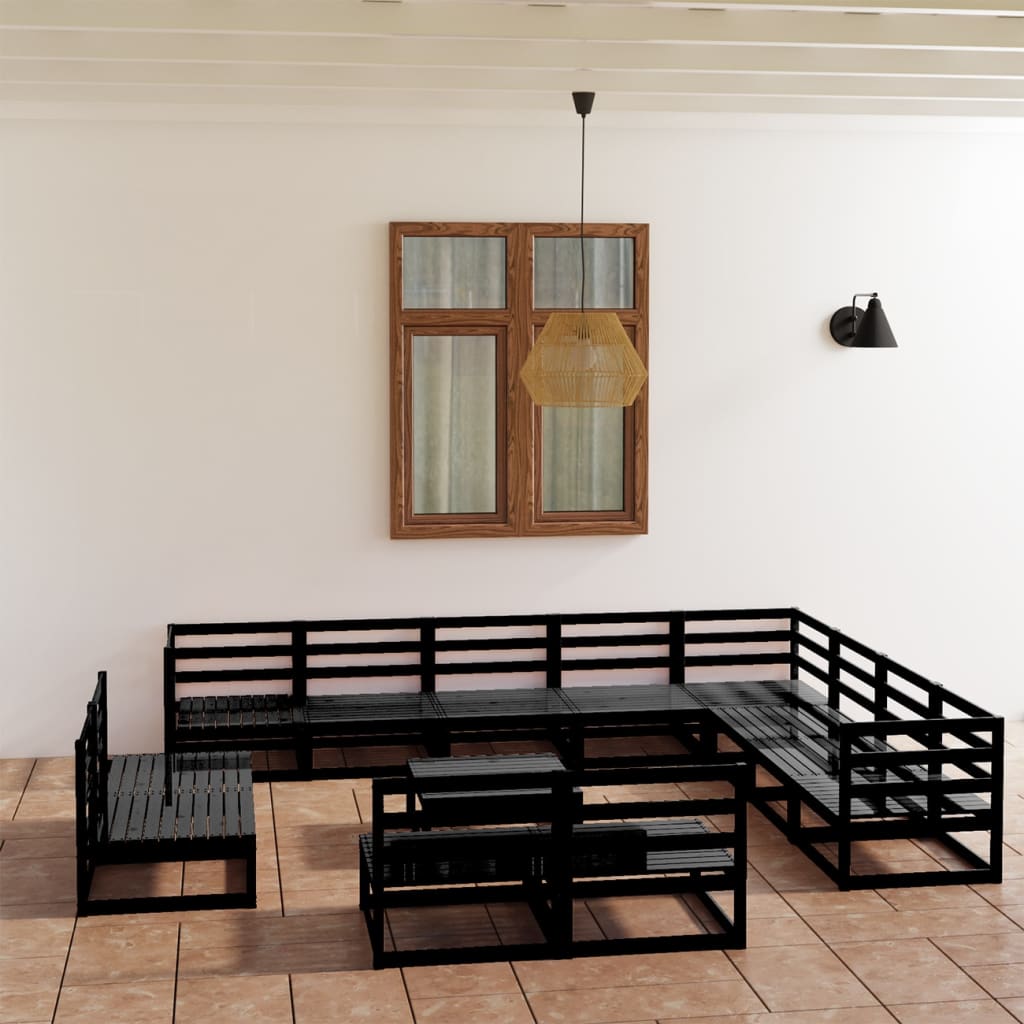 Berkfield 13 Piece Garden Lounge Set Black Solid Pinewood