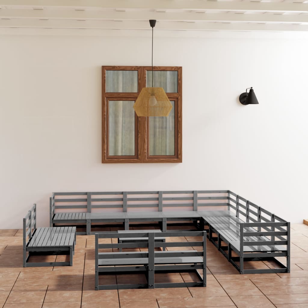 Berkfield 14 Piece Garden Lounge Set Grey Solid Pinewood