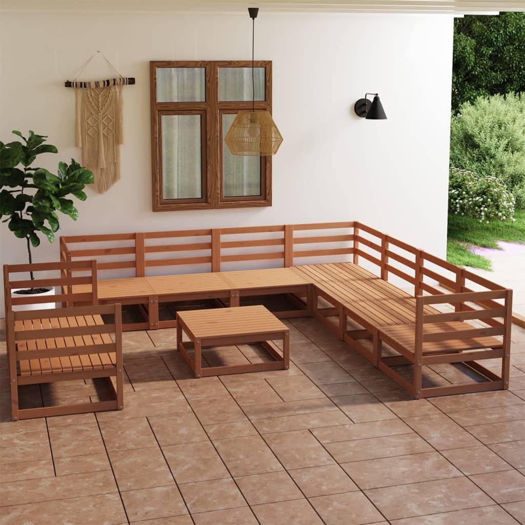 Berkfield 10 Piece Garden Lounge Set Honey Brown Solid Pinewood
