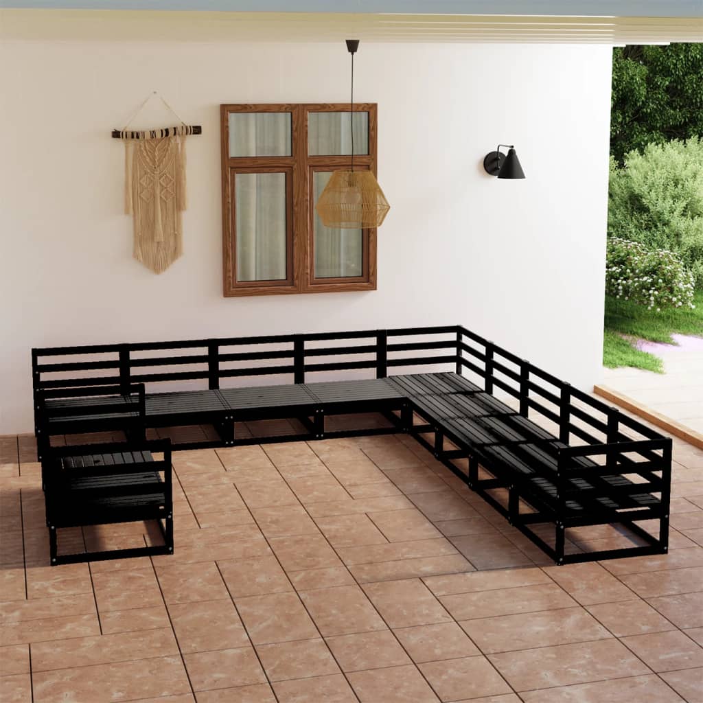 Berkfield 11 Piece Garden Lounge Set Black Solid Pinewood