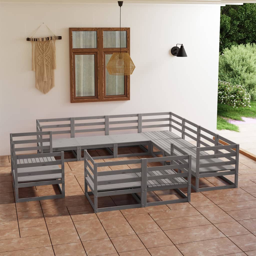 Berkfield 11 Piece Garden Lounge Set Grey Solid Pinewood