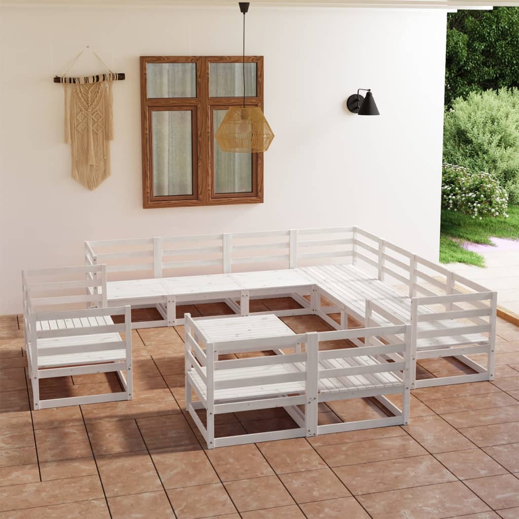 Berkfield 12 Piece Garden Lounge Set White Solid Pinewood