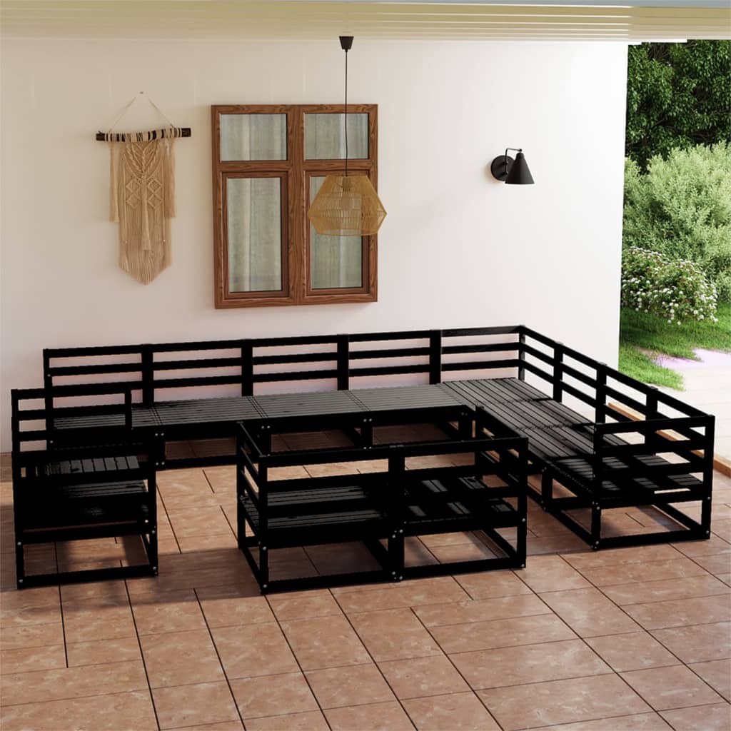 Berkfield 12 Piece Garden Lounge Set Black Solid Pinewood