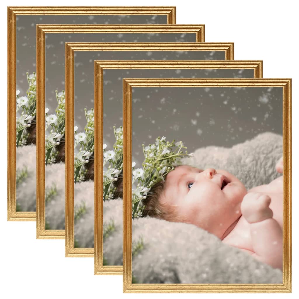 Berkfield Photo Frames Collage 5 pcs for Table Gold 10x15 cm MDF