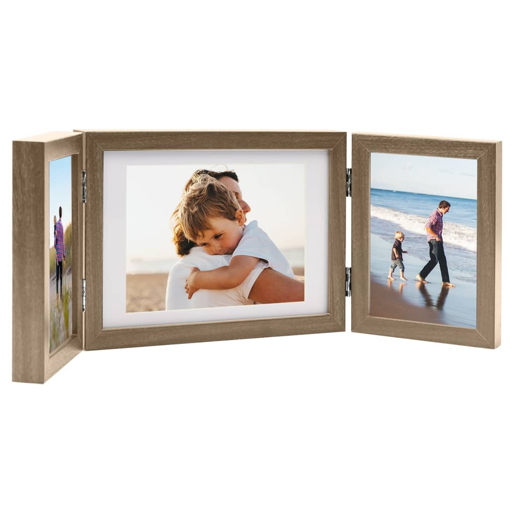 Berkfield Trifold Photo Frame Collage Light Brown 22x15 cm+2x