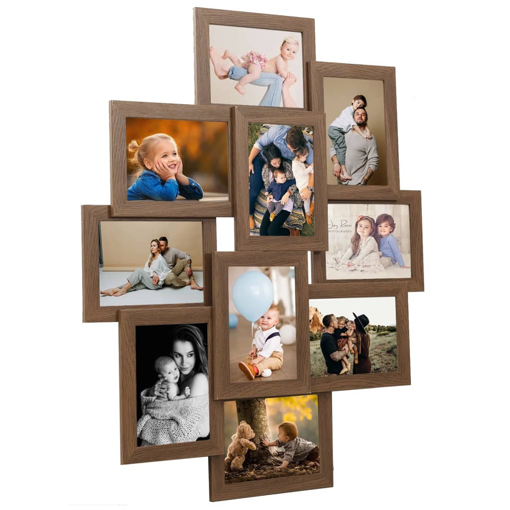 Berkfield Collage Photo Frame for 10x(10x15 cm) Picture Light Brown MDF