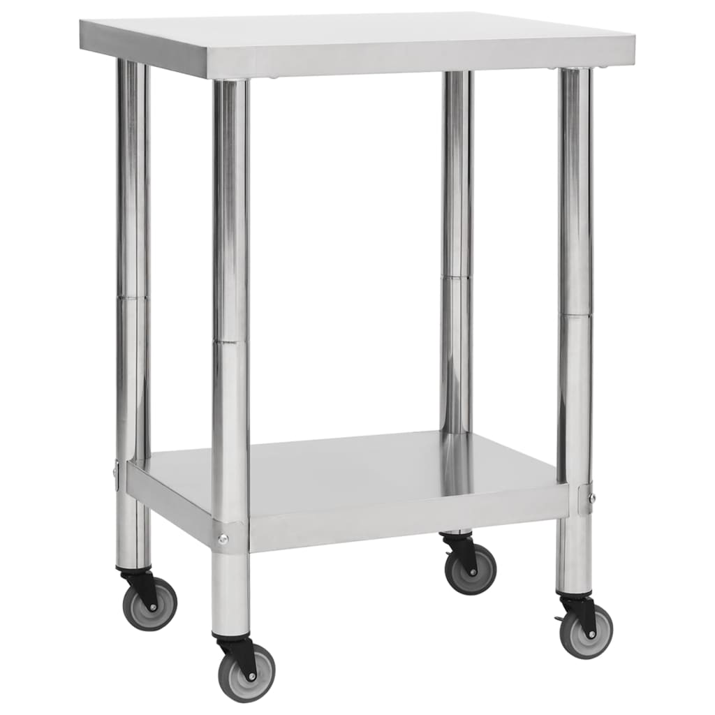 Berkfield Kitchen Work Table with Wheels 60x45x85 cm Stainless Steel