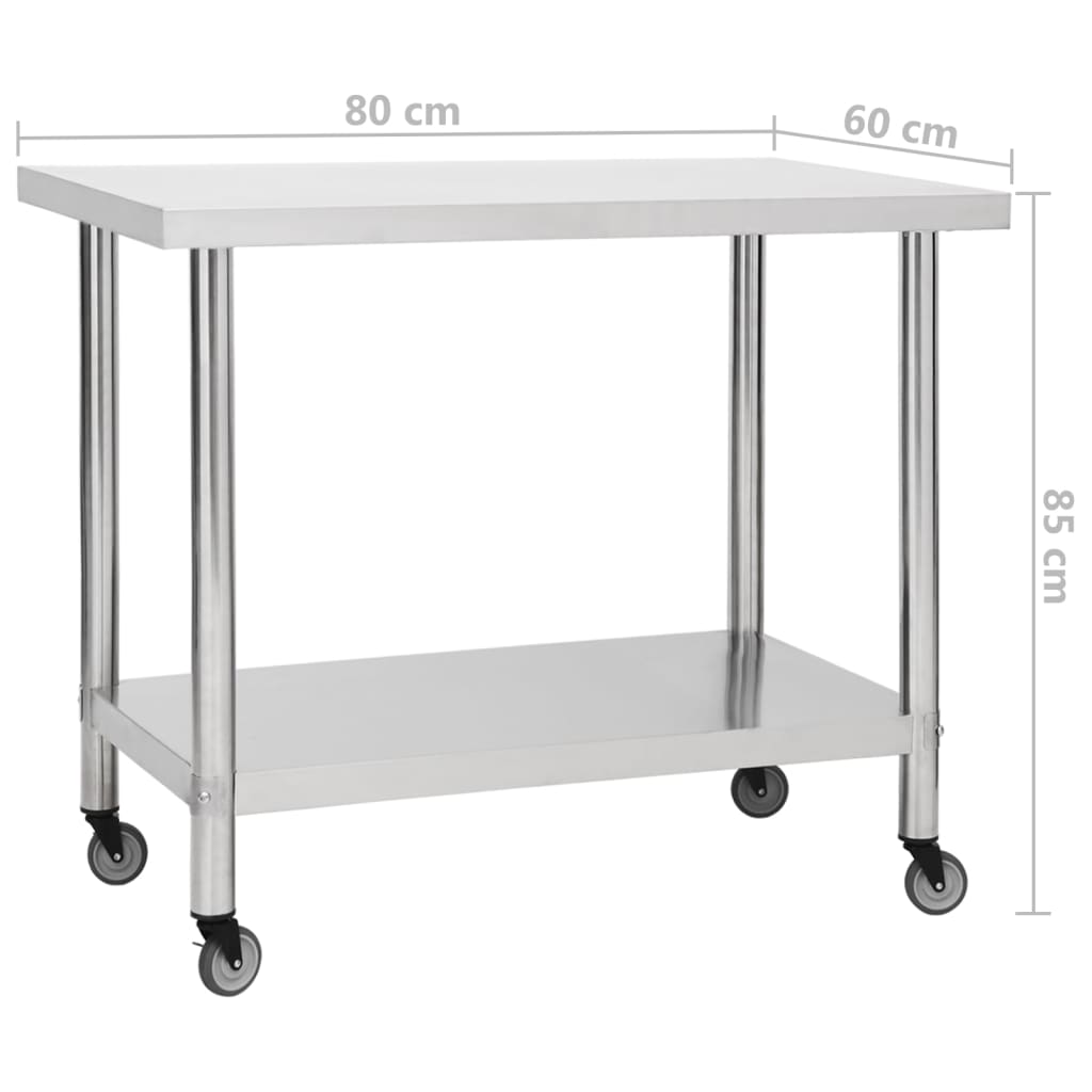 Berkfield Kitchen Work Table with Wheels 80x60x85 cm Stainless Steel