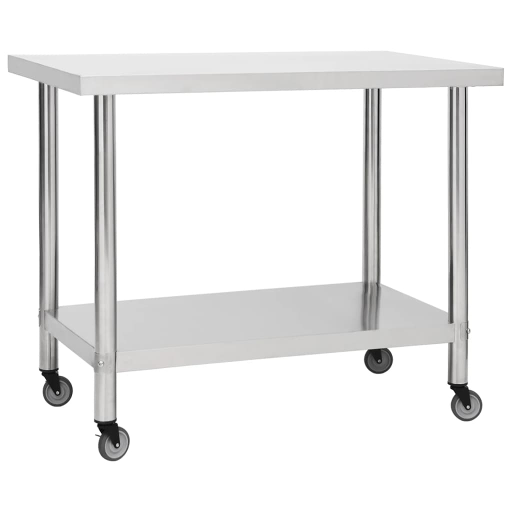 Berkfield Kitchen Work Table with Wheels 100x45x85 cm Stainless Steel