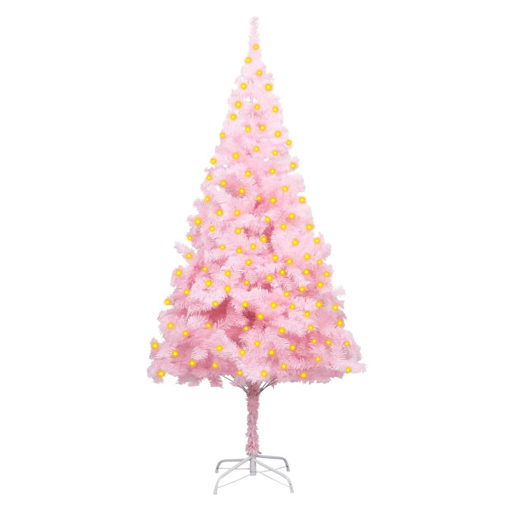 Berkfield Artificial Christmas Tree with LEDs&Stand Pink 180 cm PVC