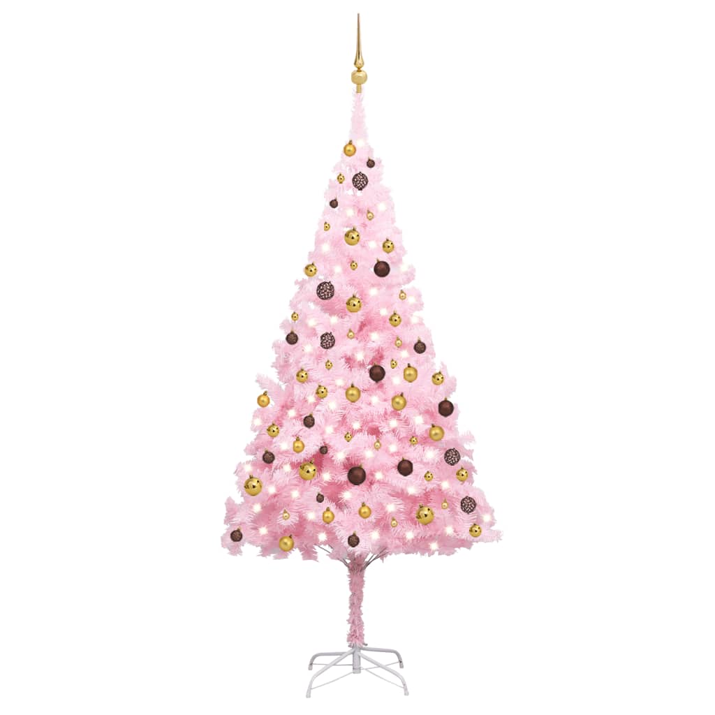 Berkfield Artificial Christmas Tree with LEDs&Ball Set Pink 240 cm PVC