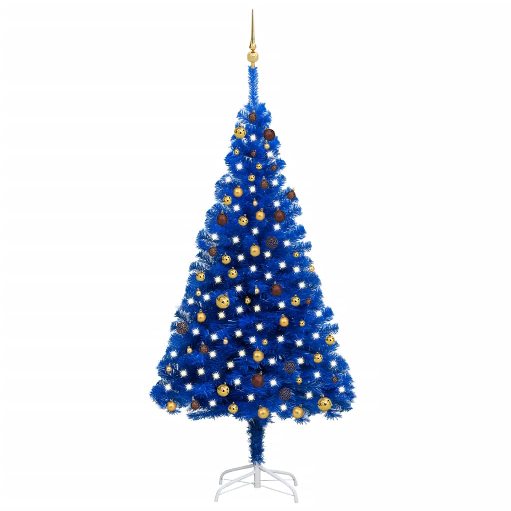 Berkfield Artificial Christmas Tree with LEDs&Ball Set Blue 210 cm PVC