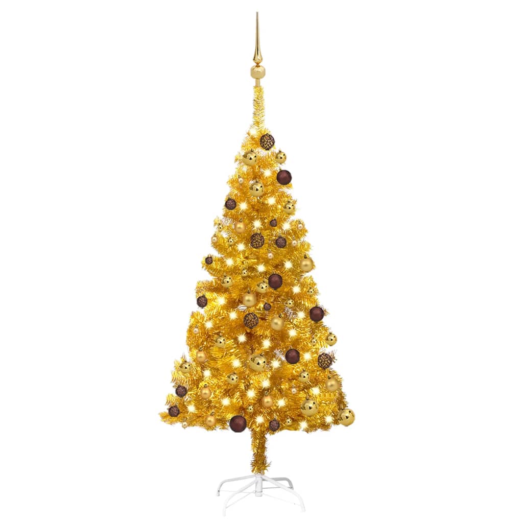 Berkfield Artificial Christmas Tree with LEDs&Ball Set Gold 120 cm PET