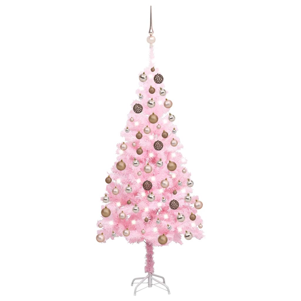 Berkfield Artificial Christmas Tree with LEDs&Ball Set Pink 120 cm PVC