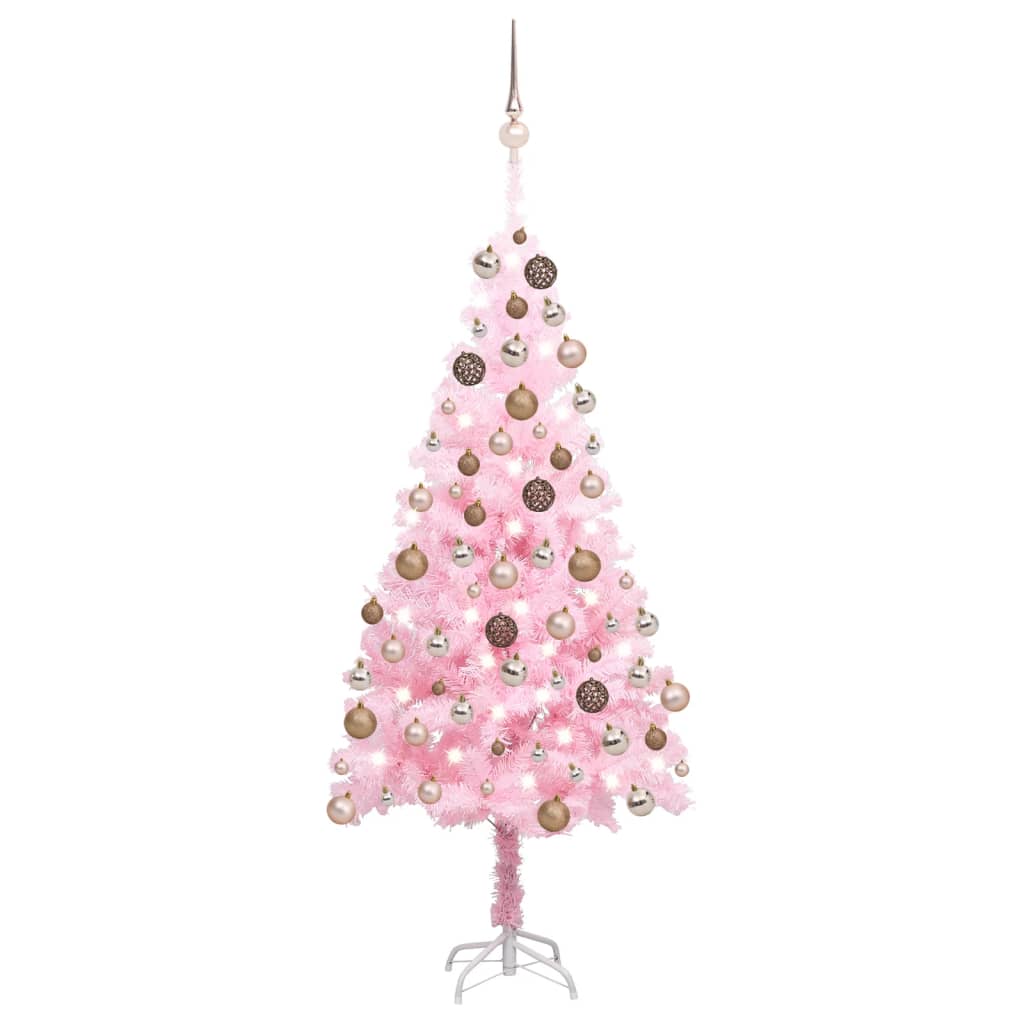 Berkfield Artificial Christmas Tree with LEDs&Ball Set Pink 150 cm PVC